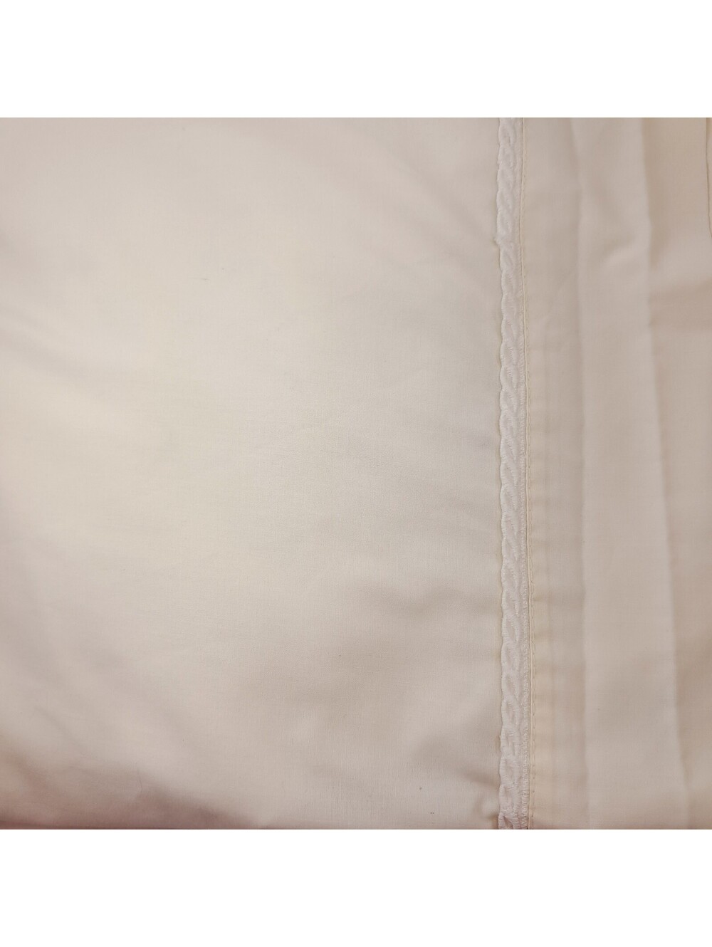 Vintage Cannon King FLAT SHEET Tres embroidered swirl trim ivory off white cream